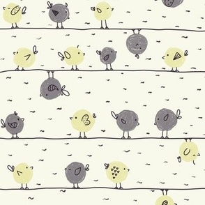 Polka Dots Little Birds on a Wire Doodle | Boho Neutral Tones
