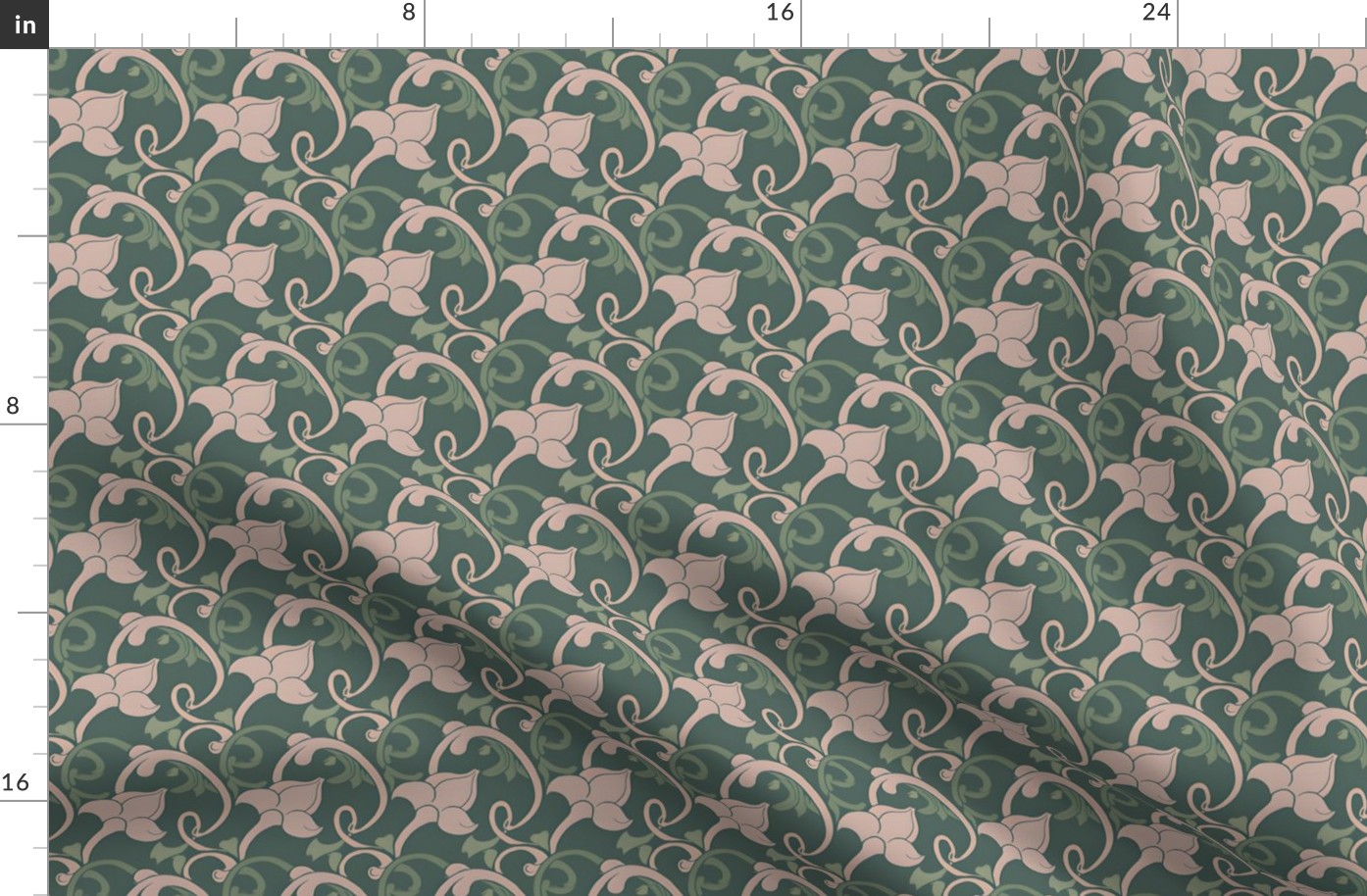 Art Nouveau Floral in Linen and Green