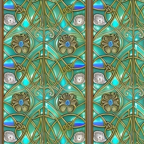 Floral Stained Glass Panels in Turquoise and Bronze