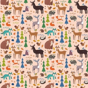 Animals In The Woodland Peach Evelyn Small