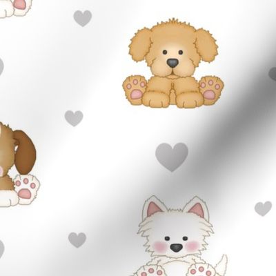 Puppy Dog Gray Hearts Neutral Baby Nursery 