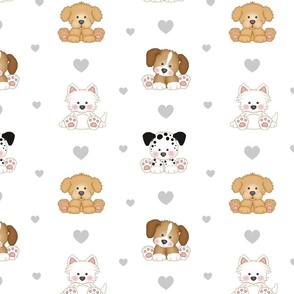 Puppy Dog Gray Hearts Neutral Baby Nursery 