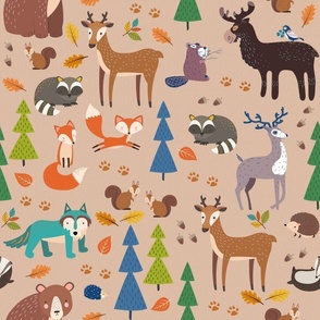 Animals In The Woodland Tan