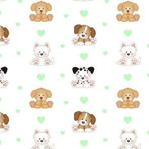 Puppy Dog Animals Mint Green Hearts Neutral Baby Nursery 