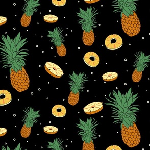 Pineapple Party Pattern on Black (Large)