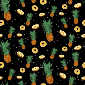 Pineapple Party Pattern on Black (Medium)