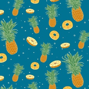 Pineapple Party Pattern on Dark Teal (Large)