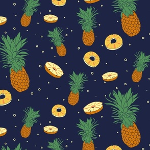 Pineapple Party Pattern on Deep Blue (Large)