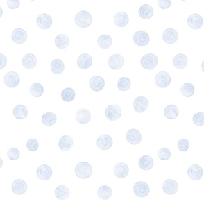 Watercolor blue polka dots. Baby blue on white. Nursery wallpaper. Small scale.