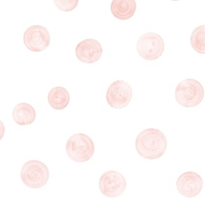 Watercolor pink polka dots. pink sand on white. Nursery wallpaper.