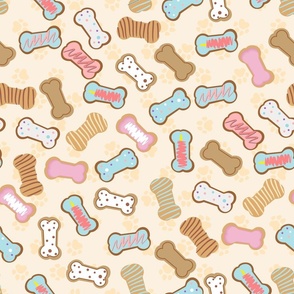 322. Dog biscuits, on cream  background, with pastel colours