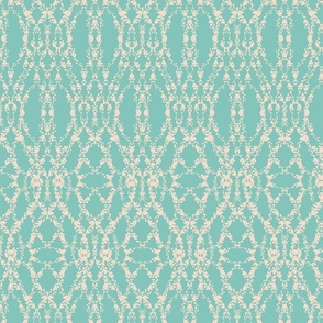 Imitation lace, Light yellow on a turquoise background