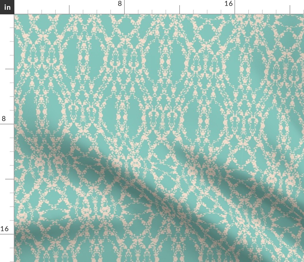 Imitation lace, Light yellow on a turquoise background