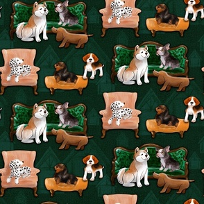 Dogs patterns _woods palette: green _ orange _medium scale