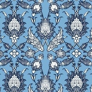 1888 Persian Design by Albert Racinet - North Carolina colors - Blue, White, and Navy Outline on Carolina Blue