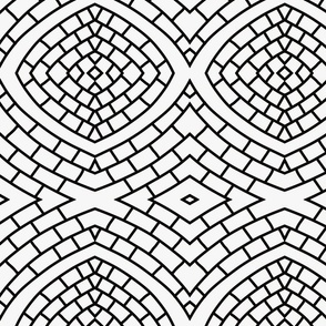 Cobblestone Paving Bricks Pattern - Pepper Black on Salt White - Big 10.49x6.99in