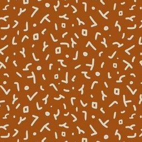 Ditsy Doodle Marks - Oatmeal on Toffee - small 5.25x4.5in