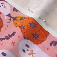 Ghostly Pastel Orange Pink Pumpkin Patch - Magical Halloween