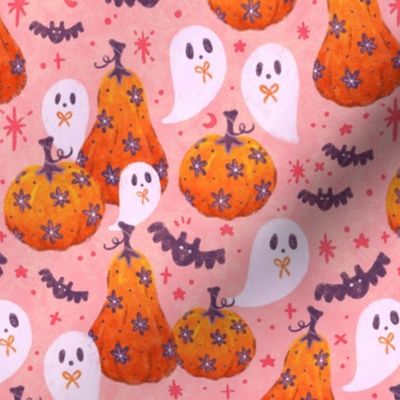 Ghostly Pastel Orange Pink Pumpkin Patch - Magical Halloween