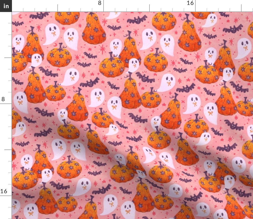 Ghostly Pastel Orange Pink Pumpkin Patch - Magical Halloween