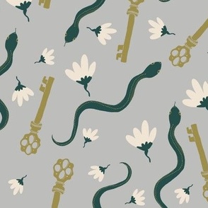 Garden magic Keys And Snakes On Grey