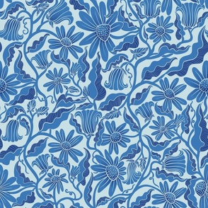 Monochrome Flowers Blue 