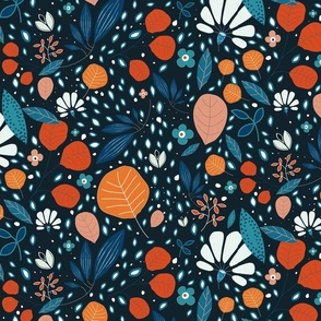 Blue and Orange Leaves Pattern (Large)