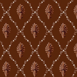1930s Vintage Shell and Floral Lattice Design - Chocolate Brown