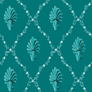 1930s Vintage Shell and Floral Lattice Design - Teal