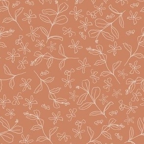 Line drawing star jasmine in orange, terra cotta  LARGE