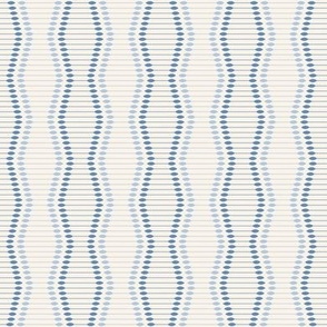 286 - Small scale Wallpaper reeds 1920s style denim blue, pale blue and warm cream stylized wave art deco style, for modern wallpaper and  minimalist curtains, home decor, duvet covers, table linen and more.