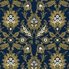 1888 Persian Design by Albert Racinet - Notre Dame - Standard Gold on Blue