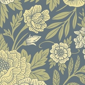 Large-Scale Muted Pastel Blue & Yellow Floral