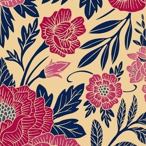 Large-Scale Pretty Pink & Navy Blue Floral