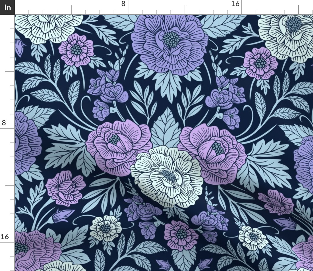 Large-Scale Elegant Purple & Blue Floral