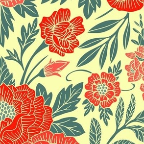 Large-Scale Decorative Red & Teal Floral