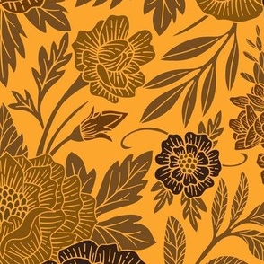 Large-Scale Warm Yellow, Gold & Brown Floral
