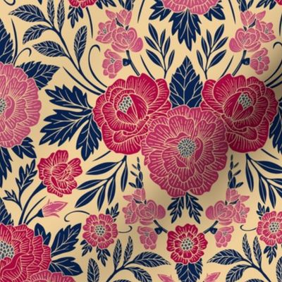 Small-Scale Pretty Pink & Navy Blue Floral