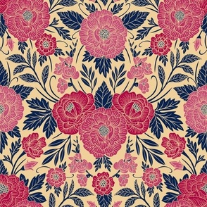 Small-Scale Pretty Pink & Navy Blue Floral
