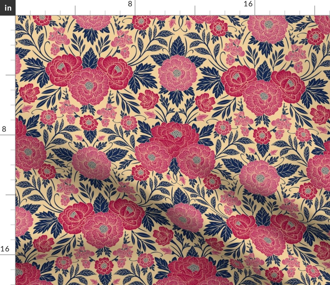 Small-Scale Pretty Pink & Navy Blue Floral