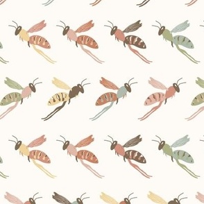 Soft, colourful marching wasps in lines/stripes 7.5 x 9