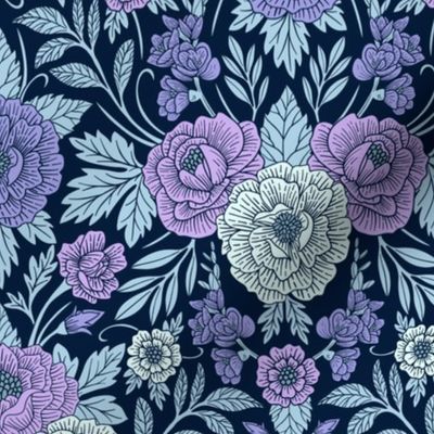 Small-Scale Elegant Purple & Blue Floral