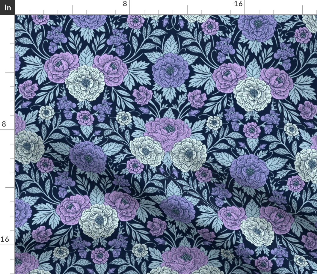 Small-Scale Elegant Purple & Blue Floral