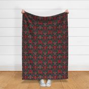 Small-Scale Ornate Red, Gray & Dark Teal Floral