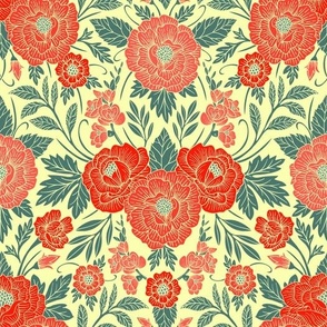 Small-Scale Decorative Red & Teal Floral