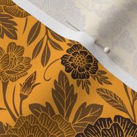 Small-Scale Warm Yellow, Gold & Brown Floral
