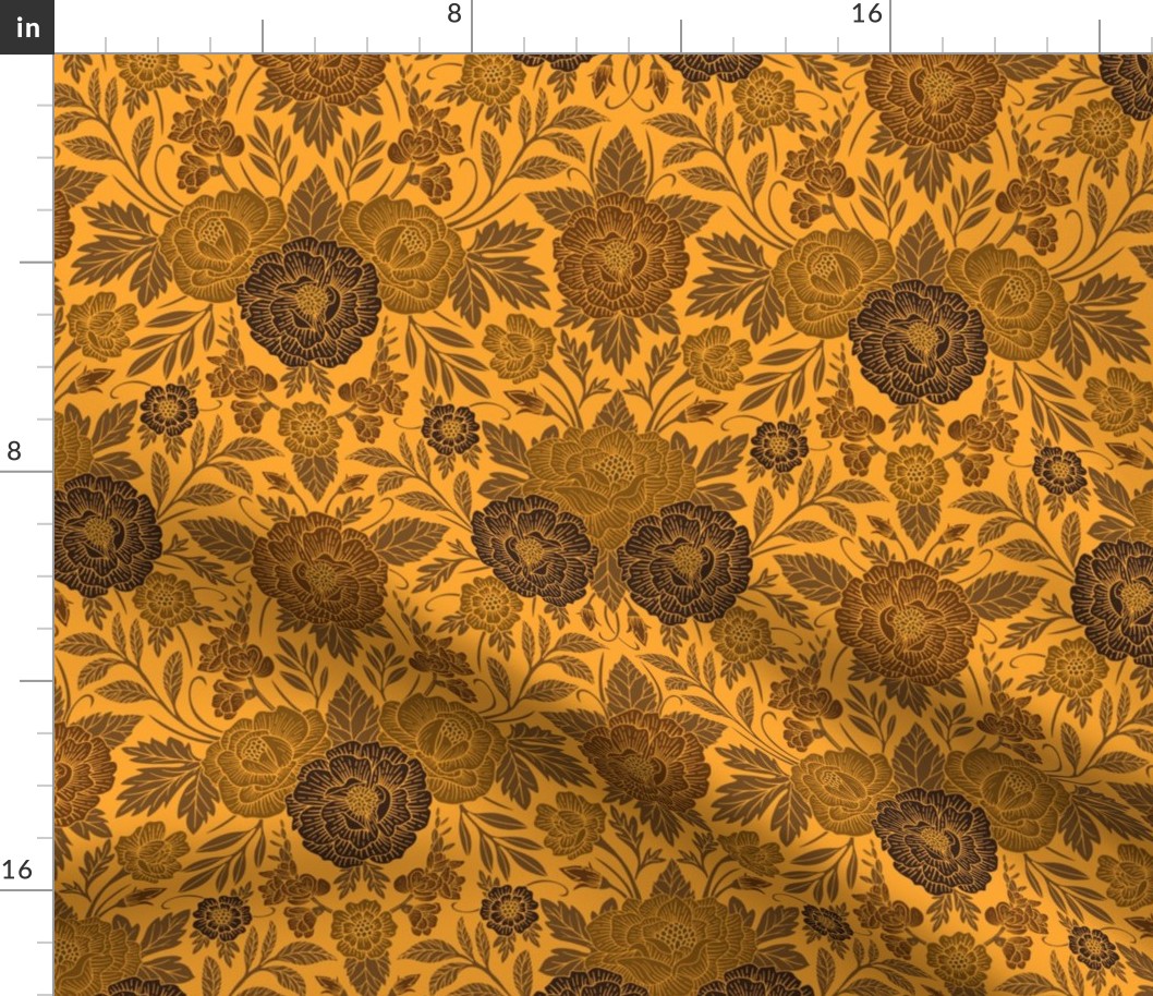 Small-Scale Warm Yellow, Gold & Brown Floral