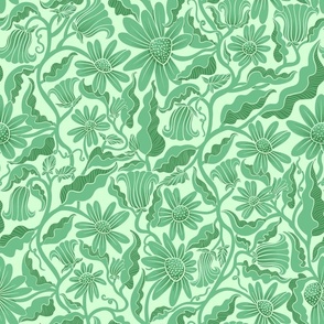 Monochrome Flowers Green