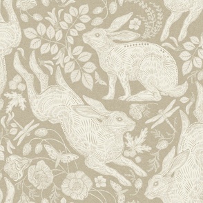 Ivory Rabbit on Linen