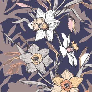 Monochrome floral pattern with daffodil.